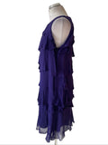 MONSOON 100% SILK PURPLE TIERED SLEEVELESS SHIFT DRESS SIZE 14