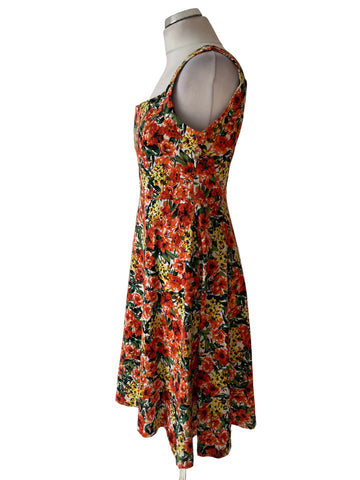 LINDY BOP COTTON ORANGE FLORAL PRINT FIT & FLARE DRESS  SIZE 12