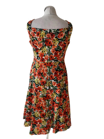 LINDY BOP COTTON ORANGE FLORAL PRINT FIT & FLARE DRESS  SIZE 12