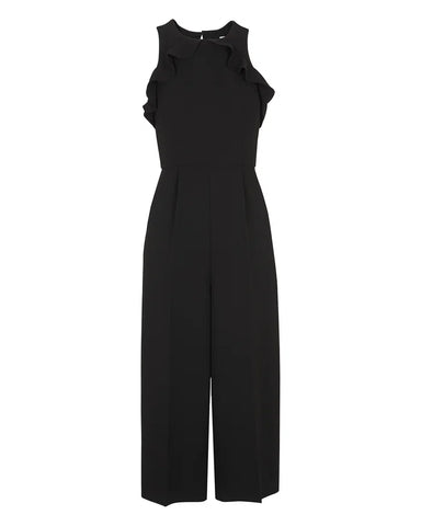 WHISTLES MIA BLACK FRILLED NECK COLD SHOULDER CROPPED LEG JUMPSUIT SIZE 8