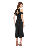 WHISTLES MIA BLACK FRILLED NECK COLD SHOULDER CROPPED LEG JUMPSUIT SIZE 8