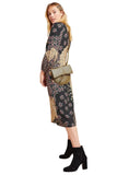 KACHEL X ANTHROPOLOGIE BLACK MULTI COLOURED DITZY FLORAL PRINT 3/4 SLEEVED MIDI DRESS SIZE 8 UK 12