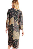 KACHEL X ANTHROPOLOGIE BLACK MULTI COLOURED DITZY FLORAL PRINT 3/4 SLEEVED MIDI DRESS SIZE 8 UK 12