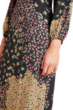 KACHEL X ANTHROPOLOGIE BLACK MULTI COLOURED DITZY FLORAL PRINT 3/4 SLEEVED MIDI DRESS SIZE 8 UK 12