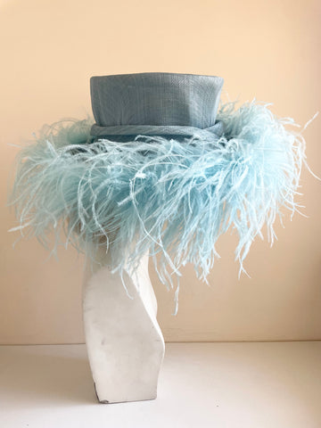 GWYTHER SNOXELLS TURQUOISE FEATHER TRIM WIDE BRIM FORMAL HAT