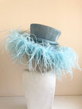 GWYTHER SNOXELLS TURQUOISE FEATHER TRIM WIDE BRIM FORMAL HAT