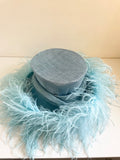 GWYTHER SNOXELLS TURQUOISE FEATHER TRIM WIDE BRIM FORMAL HAT