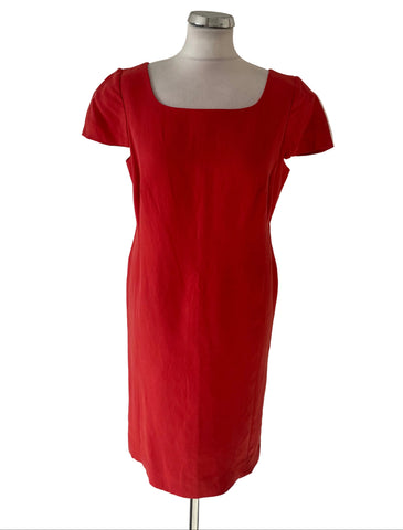 ARTIGIANO SILK & LINEN MIX CORAL SHORT SLEEVE PENCIL DRESS  SIZE 12