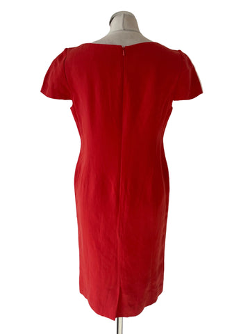 ARTIGIANO SILK & LINEN MIX CORAL SHORT SLEEVE PENCIL DRESS  SIZE 12