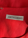 ARTIGIANO SILK & LINEN MIX CORAL SHORT SLEEVE PENCIL DRESS  SIZE 12
