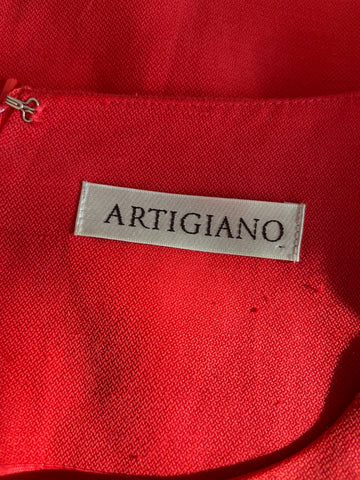 ARTIGIANO SILK & LINEN MIX CORAL SHORT SLEEVE PENCIL DRESS  SIZE 12