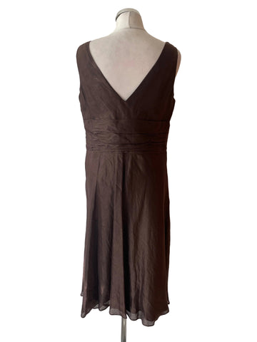 MONSOON BROWN LINEN & SILK MIX BROWN A-LINE DRESS  SIZE 16