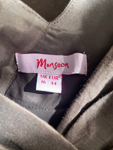 MONSOON BROWN LINEN & SILK MIX BROWN A-LINE DRESS  SIZE 16