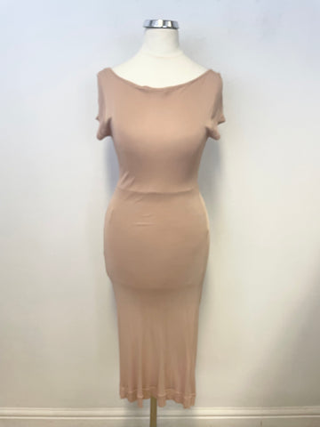 R.E.D. VALENTINO NUDE SHORT CAP SLEEVED STRETCH BODYCON DRESS SIZE 38 UK 6