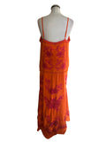 KAREN MILLEN ORANGE & FUCHIA PINK EMBROIDERED FINE STRAP MAXI DRESS SIZE 14