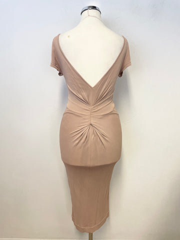 R.E.D. VALENTINO NUDE SHORT CAP SLEEVED STRETCH BODYCON DRESS SIZE 38 UK 6