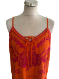 KAREN MILLEN ORANGE & FUCHIA PINK EMBROIDERED FINE STRAP MAXI DRESS SIZE 14