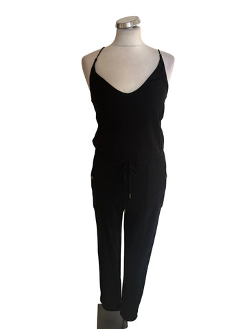 ME+EM BLACK SPAGHETTI STRAP DRAWSTRING WAIST JUMPSUIT  SIZE 10