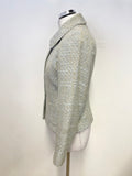 LK BENNETT DUCK EGG & BEIGE GOLD WEAVE COLLARED JACKET SIZE 8