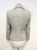 LK BENNETT DUCK EGG & BEIGE GOLD WEAVE COLLARED JACKET SIZE 8