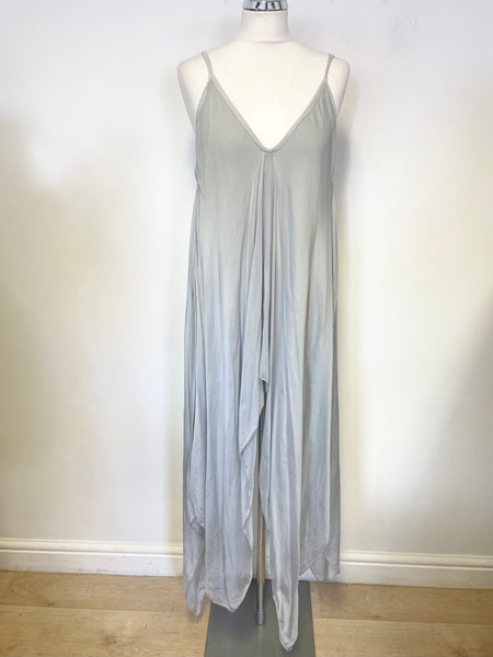 BRAND NEW ELEGANCE GREY SILK FINE STRAP LONG SIDE PANELS TOP SIZE L