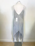 BRAND NEW ELEGANCE GREY SILK FINE STRAP LONG SIDE PANELS TOP SIZE L