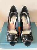 KAREN MILLEN BLACK PEEPTOE BUCKLE TRIM LEATHER HEELS SIZE 3.5/36