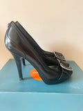KAREN MILLEN BLACK PEEPTOE BUCKLE TRIM LEATHER HEELS SIZE 3.5/36