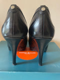 KAREN MILLEN BLACK PEEPTOE BUCKLE TRIM LEATHER HEELS SIZE 3.5/36