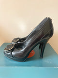 KAREN MILLEN BLACK PEEPTOE BUCKLE TRIM LEATHER HEELS SIZE 3.5/36