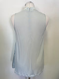 REISS BLAIRE ICE BLUE SILK FRONT SLEEVELESS TOP SIZE S