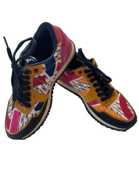 CAROLINA HERRERA MONOGRAM LOGO MULTI COLOURED CLOTH & LEATHER TRAINERS SIZE 4/37