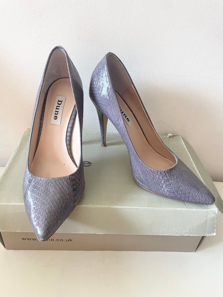 DUNE SHUDDER GREY LEATHER SNAKESKIN HIGH HEELS SIZE 4/37