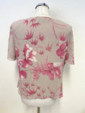 JACQUES VERT GREY & PINK FLORAL PRINT PEARL TRIMMED TOP & MATCHING SCARF SIZE 16