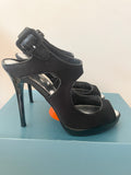 KAREN MILLEN BLACK SATIN HIGH STILETTO HEEL SANDALS SIZE 4/37