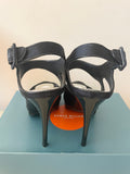 KAREN MILLEN BLACK SATIN HIGH STILETTO HEEL SANDALS SIZE 4/37