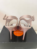 KAREN MILLEN OYSTER BEIGE SATIN HIGH STILETTO HEEL SANDALS SIZE 4/37