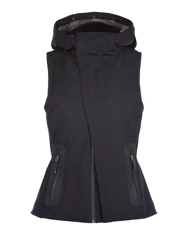 SWEATY BETTY BLACK FUR TRIM DOWN FILLED HOODED BODY WARMER/ GILET SIZE S