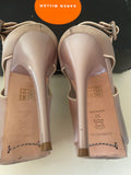KAREN MILLEN OYSTER BEIGE SATIN HIGH STILETTO HEEL SANDALS SIZE 4/37