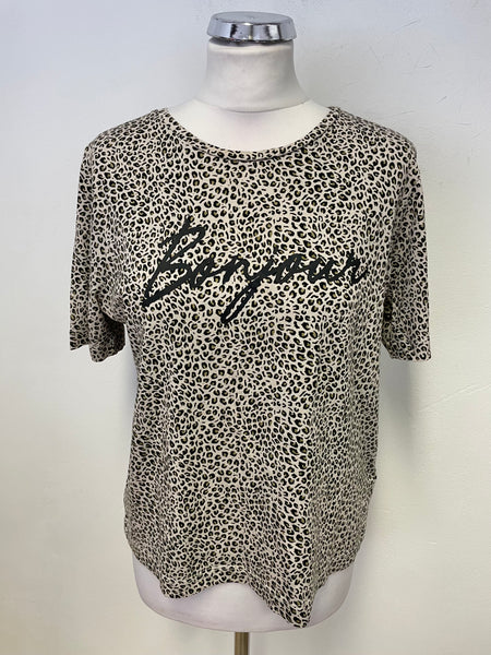 WHISTLES COTTON BROWN & BLACK PRINT BONJOUR SHORT SLEEVE T SHIRT SIZE M