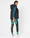 SWEATY BETTY BLACK FUR TRIM DOWN FILLED HOODED BODY WARMER/ GILET SIZE S