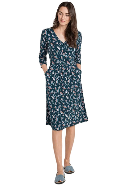 SEASALT CORNWALL ORGANIC COTTON TEAL JERSEY PATTERNED TRENNICK DRESS  SIZE 16