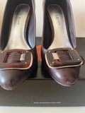 KAREN MILLEN BROWN BUCKLE TRIM LEATHER HEELS SIZE 3.5/36