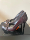 KAREN MILLEN BROWN BUCKLE TRIM LEATHER HEELS SIZE 3.5/36