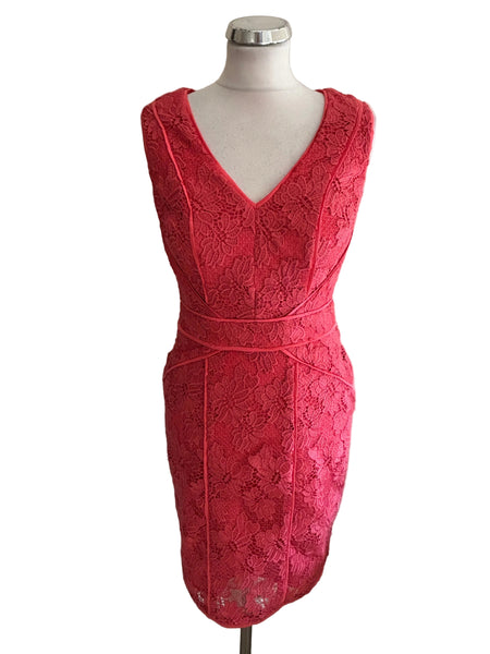 MONSOON CORAL LACE SLEEVELESS PENCIL DRESS  SIZE 10