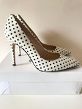 BRAND NEW WITH DEFECT LK BENNETT FERN WHITE &  BLACK SPOT PATENT LEATHER HEELS SIZE 7.5/41