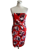 COAST RED FLORAL PRINT DETACHABLE STRAPS PENCIL DRESS  SIZE 10