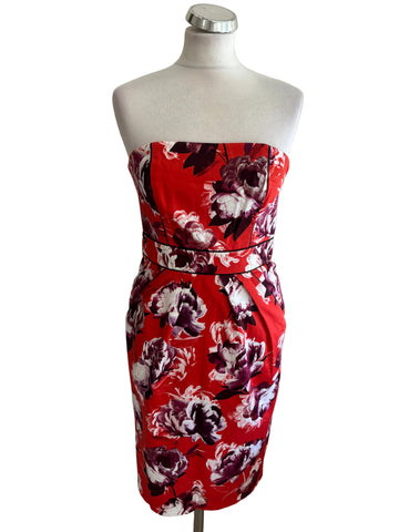 COAST RED FLORAL PRINT DETACHABLE STRAPS PENCIL DRESS  SIZE 10
