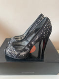 KAREN MILLEN BLACK MESH LACE RHINESTONE TRIM PEEPTOE HEELS SIZE 3.5/36