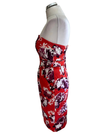 COAST RED FLORAL PRINT DETACHABLE STRAPS PENCIL DRESS  SIZE 10